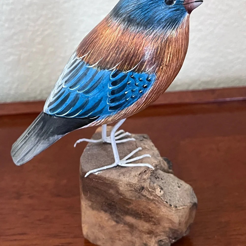 Handcarved Wood Western Bluebird in Burl Wood Bird